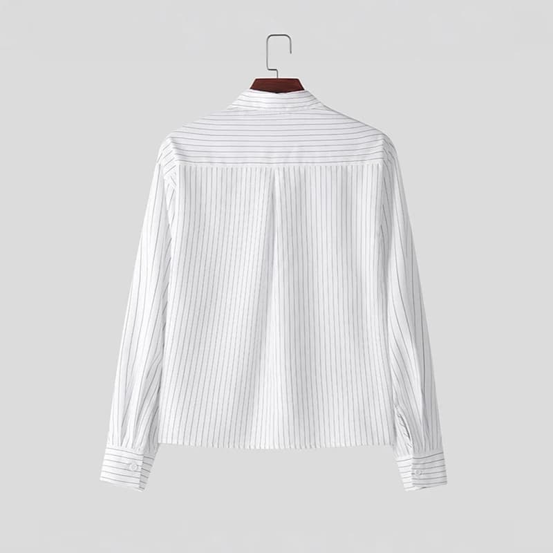 Nouveau britannique rétro hommes chemises rayées à la mode revers ample à manches longues Cardigan h