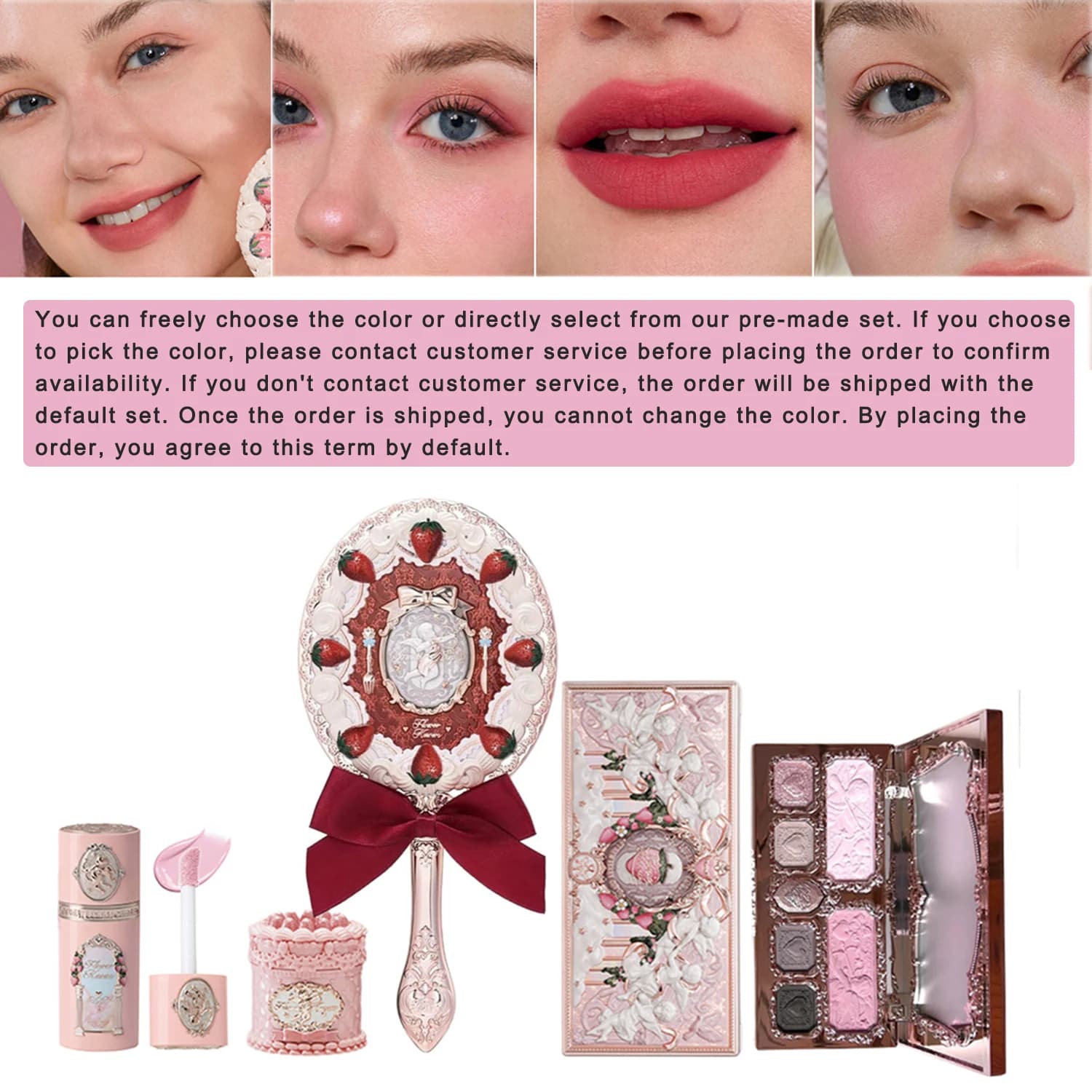Flower Knows Rouge à Lèvres Matte Blush Liquide Set Fraise Cupidon Poudre Pressée Tenue Longue Crème