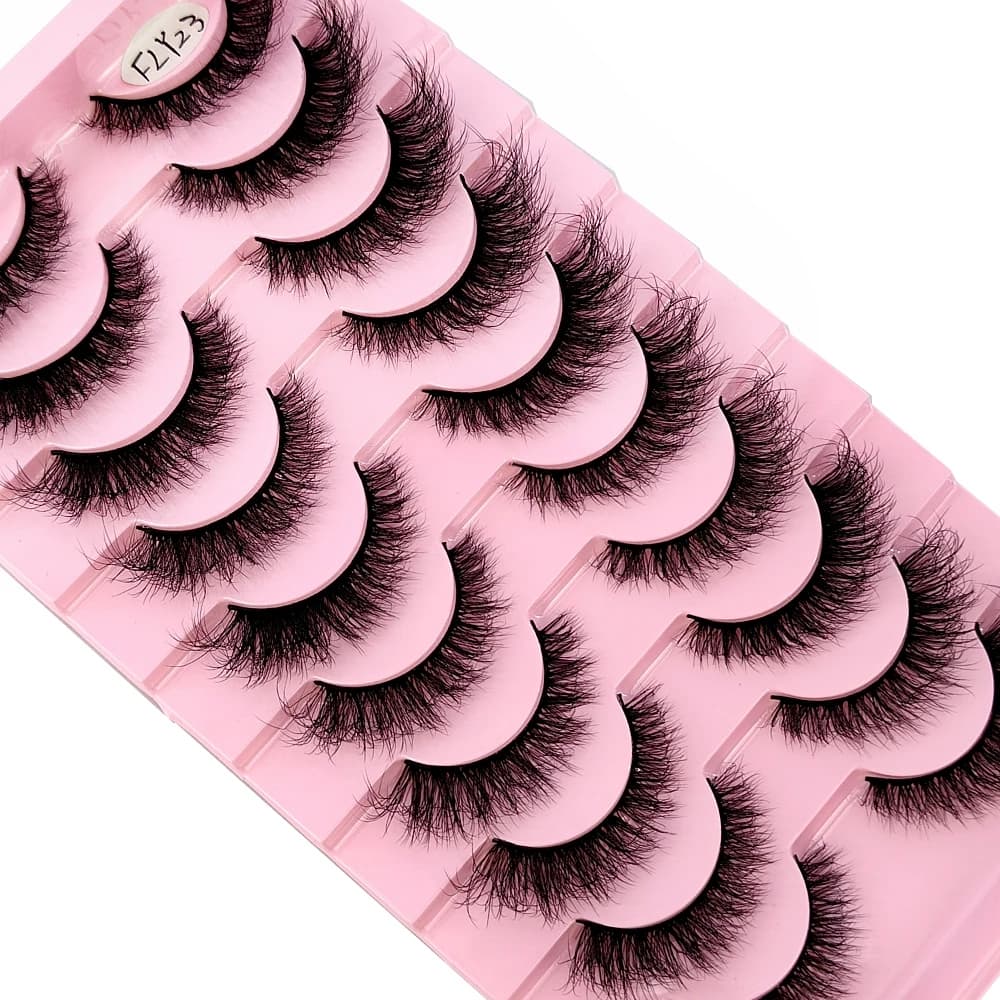 Faux-cils 3D en faux vison, 10 paires, faits à la main, naturels, nude, maquillage, imitation, crois