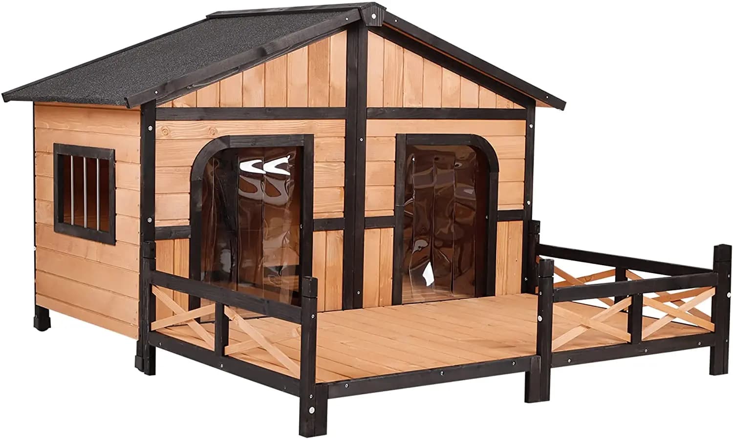 Maison en bois pour chien, Style cabine, temps surélevé, étanche, grande maison pour chien de compag