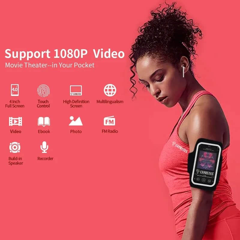 Lecteur MP4 UI 4 pouces, lecteur de musique MP3, Bluetooth 5.0, écran tactile 16 go avec haut-parleu