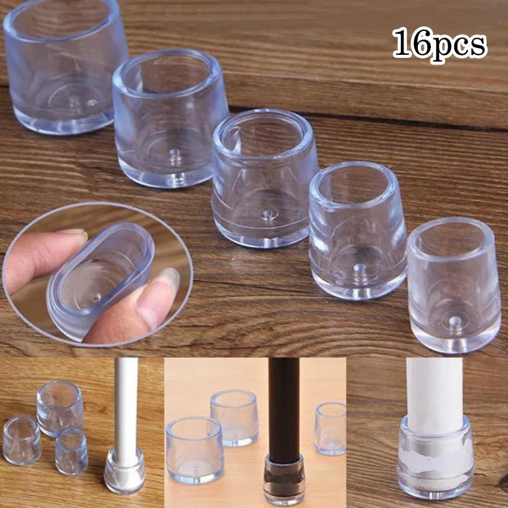 Protecteur de pied de pied de meuble, 16 pièces, PVC blanc Transparent 16mm/19mm/25mm, capuchon rési