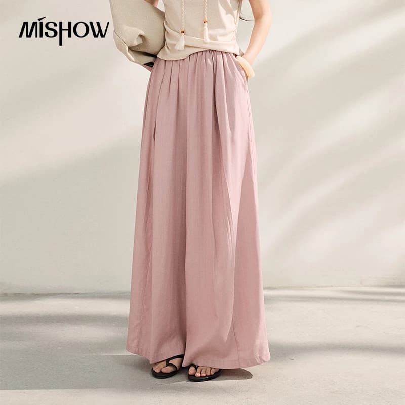 MISHOW Lyocell Nouveau pantalon décontracté pour femme, large, plissé, fluide, amincissant, longueur