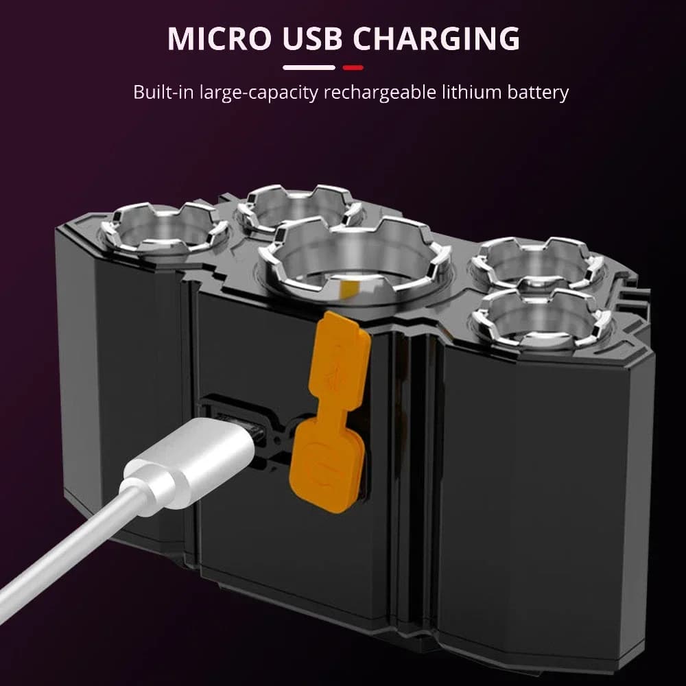 Lampe frontale à 5 Led Rechargeable par Usb, Super brillante, puissante, montée sur la tête, batteri
