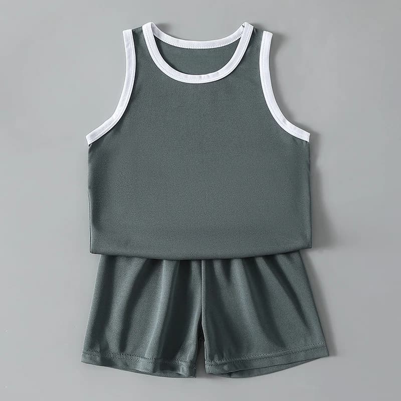 2 pièces garçon couleur unie sport séchage rapide gilet costume enfants course basket-ball Football 