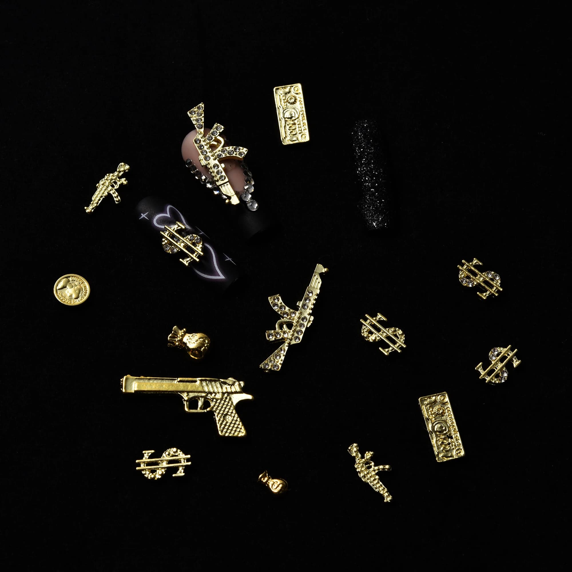 Accessoires professionnels pour ongles en alliage métallique Y2K, 12 grilles, petit signe d'argent d