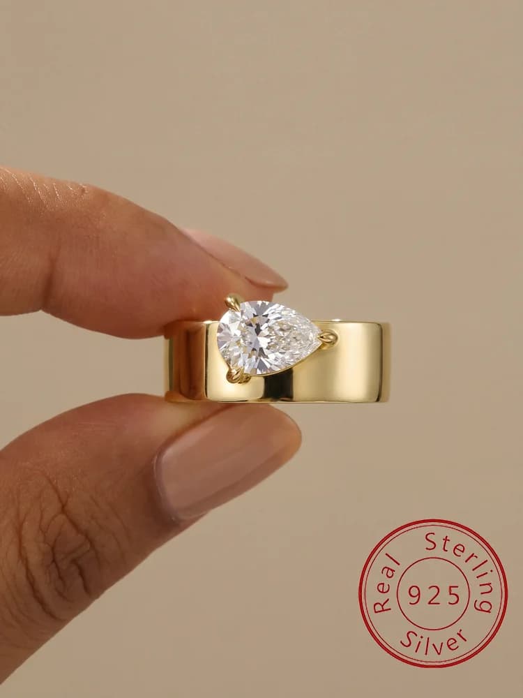 Asglam – bagues larges en argent Sterling 925 pour femmes, en forme de goutte d'eau, en Zircon, cade
