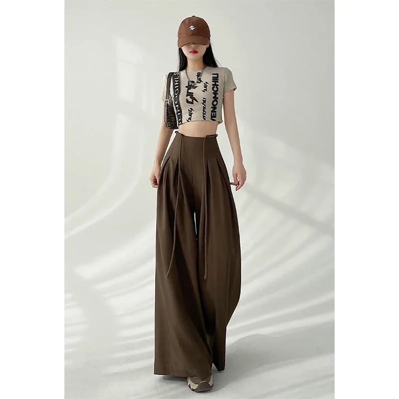 MEXZT Streetwear pantalon à jambes larges femmes coréen noir taille haute costume pantalon été mode 