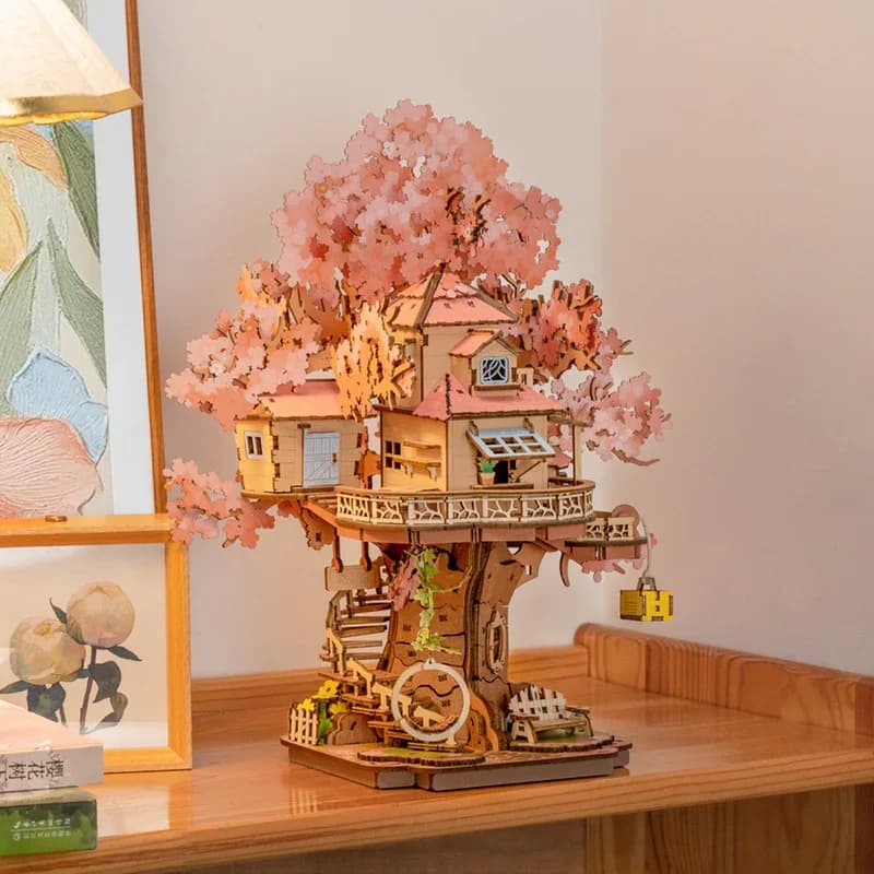 Kits de modèles de maison en bois Robotime Sakura Tree House, puzzles 3D en bois, décoration de la m