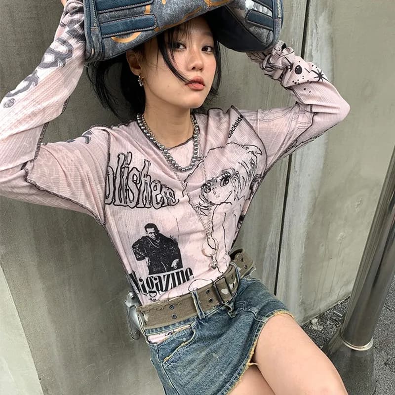 T-shirt Harajuku Grunge féerique Karrram Y2k, esthétique, dessin animé japonais, à la mode coréenne,