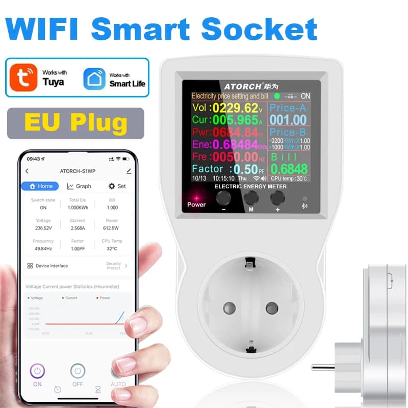 AC85-265V 16A Tuya WIFI prise intelligente wattmètre numérique consommation d'électricité puissance 
