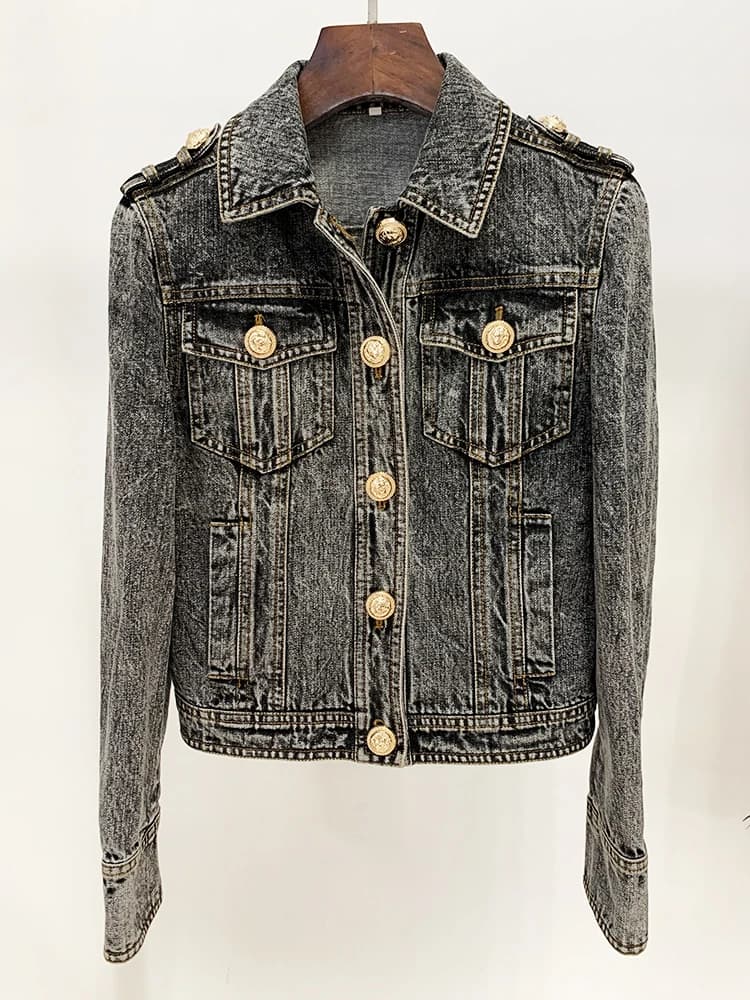 HIGH STREET Nouveauté 2026 Automne/Hiver Veste en jean pour femme de créateur, délavée à la pierre, 