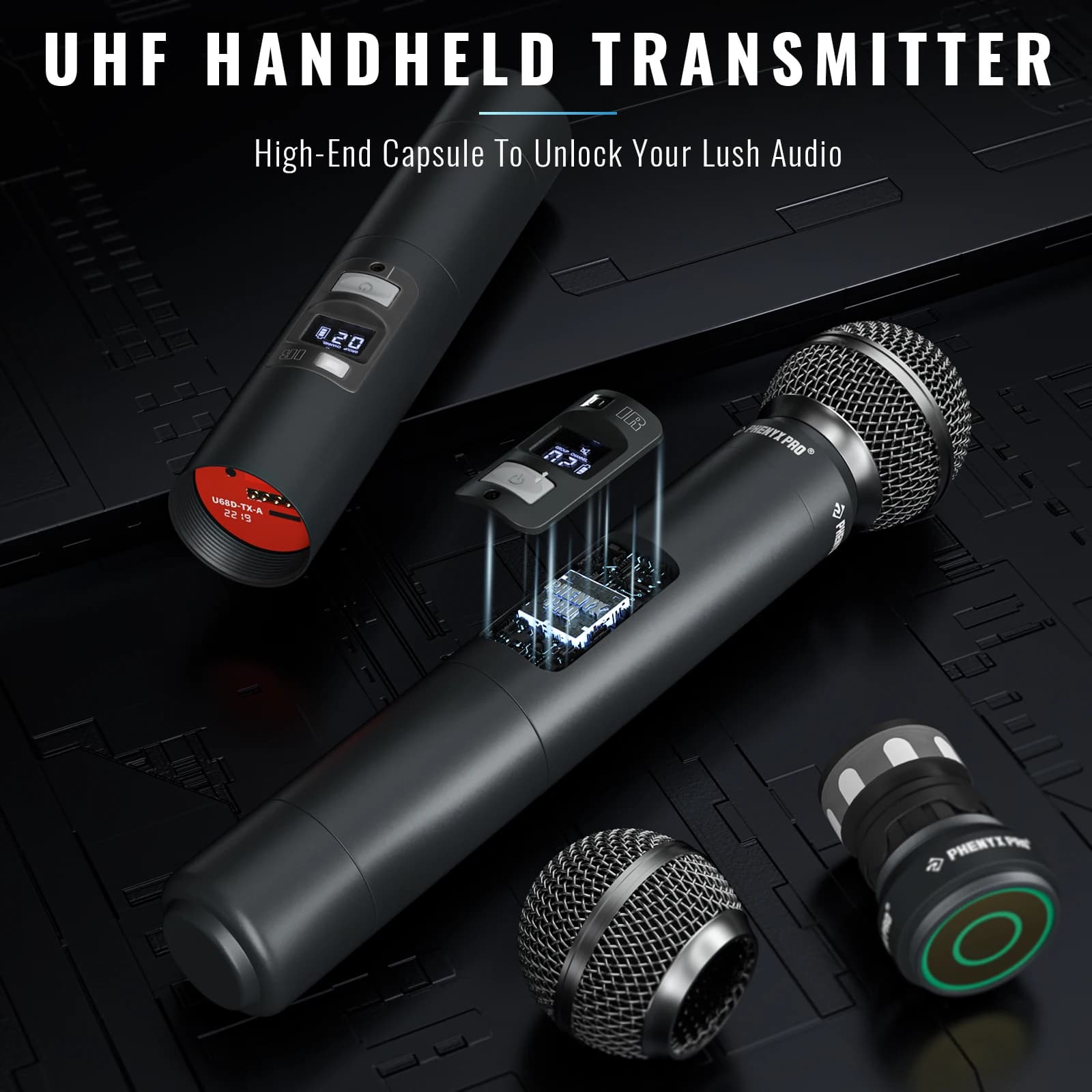 Phenyx Pro système de microphone sans fil UHF PTU-7000 avec 4x40 canaux déterminer les micros auto b
