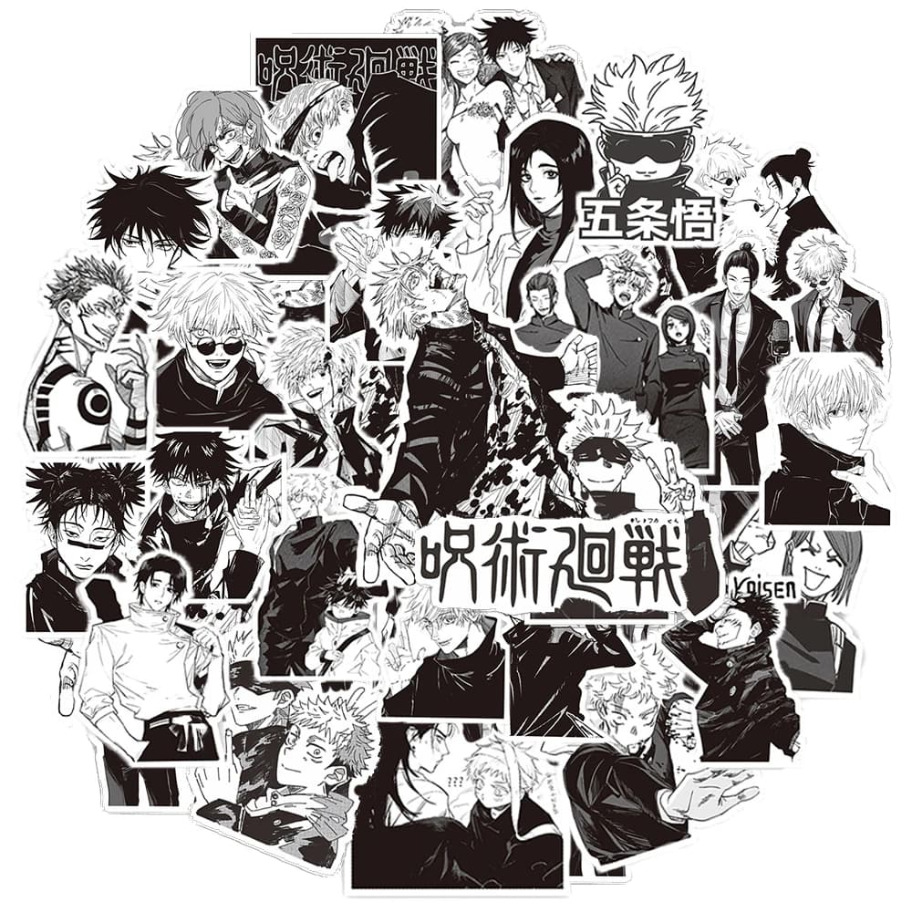 10/30/65 pièces noir blanc Jujutsu Kaisen Anime autocollants Cool Satoru Gojo dessin animé décalcoma