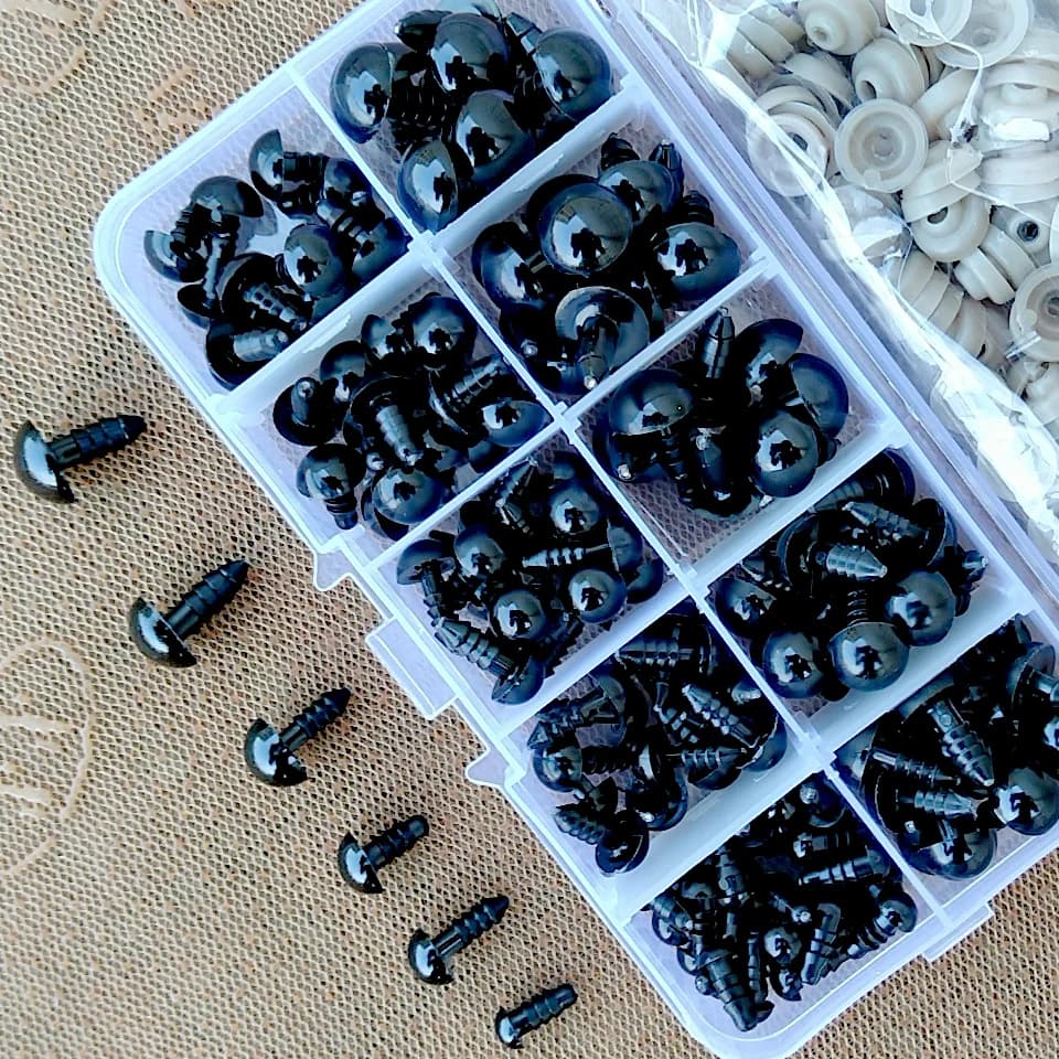 Yeux de sécurité en plastique noir, 100 pièces, 6-12mm, pour jouets, poupées artisanales, ours en pe