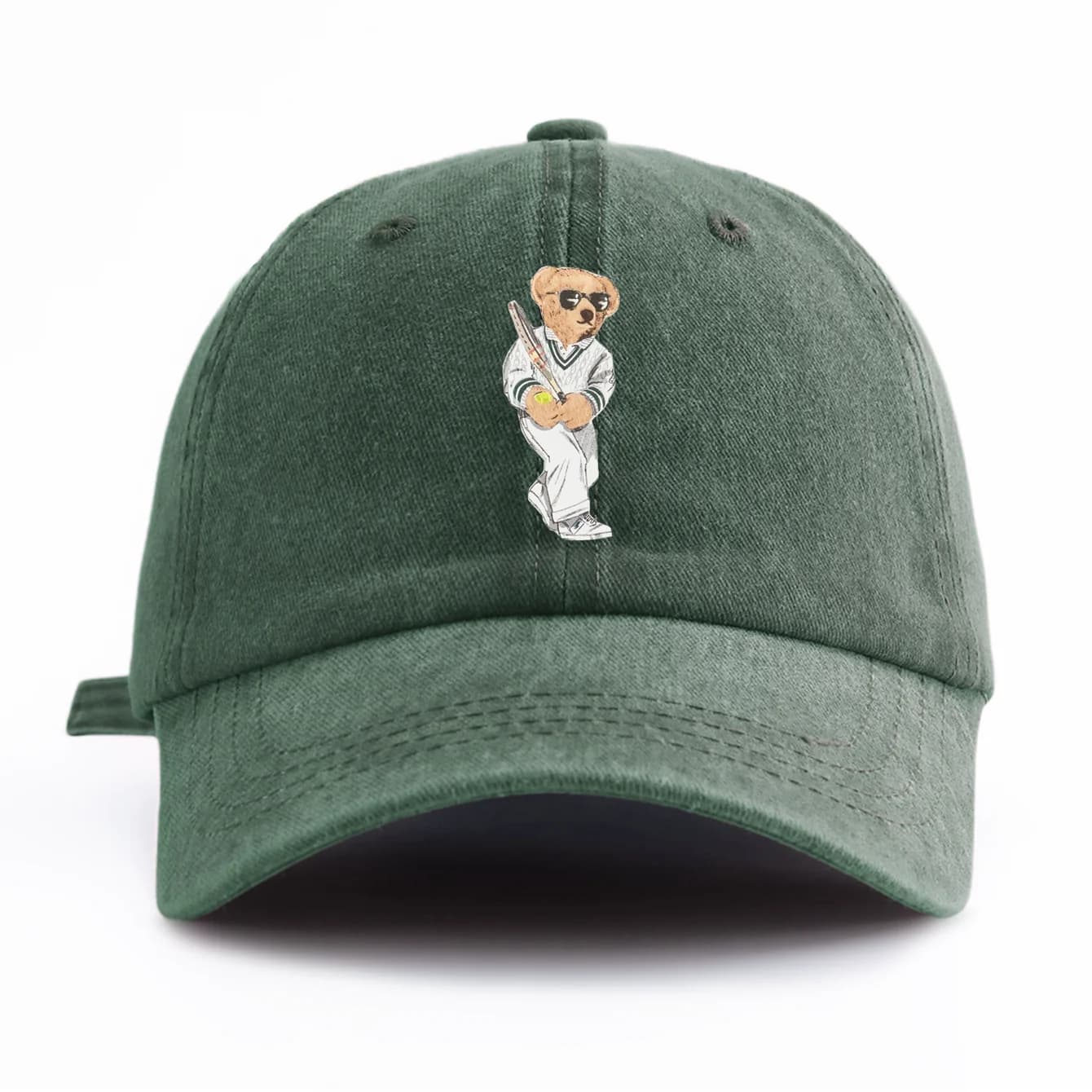 Casquette de baseball délavée à imprimé ours pour adultes, chapeau de papa réglable et doux, style r