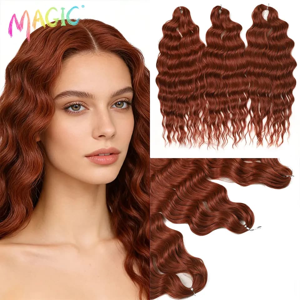 Extensions de cheveux synthétiques ondulés Magic 24 pouces, 3 pièces, rouge cuivre, résistantes à la