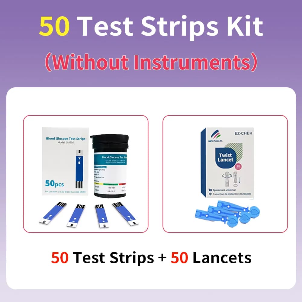 50/100/200 pièces de bandelettes de test de glycémie avec aiguilles lancettes pour la détection de l