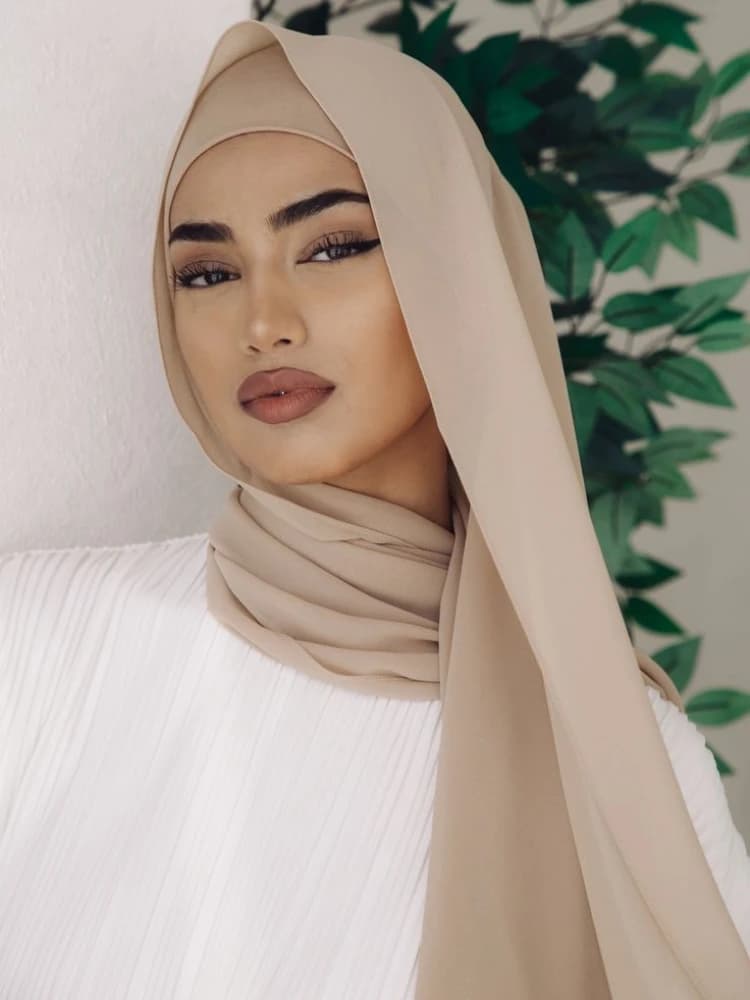 Ensemble de 2 pièces en mousseline de soie, Hijab, sous-capuchon assorti, écharpe avec sous-écharpe 