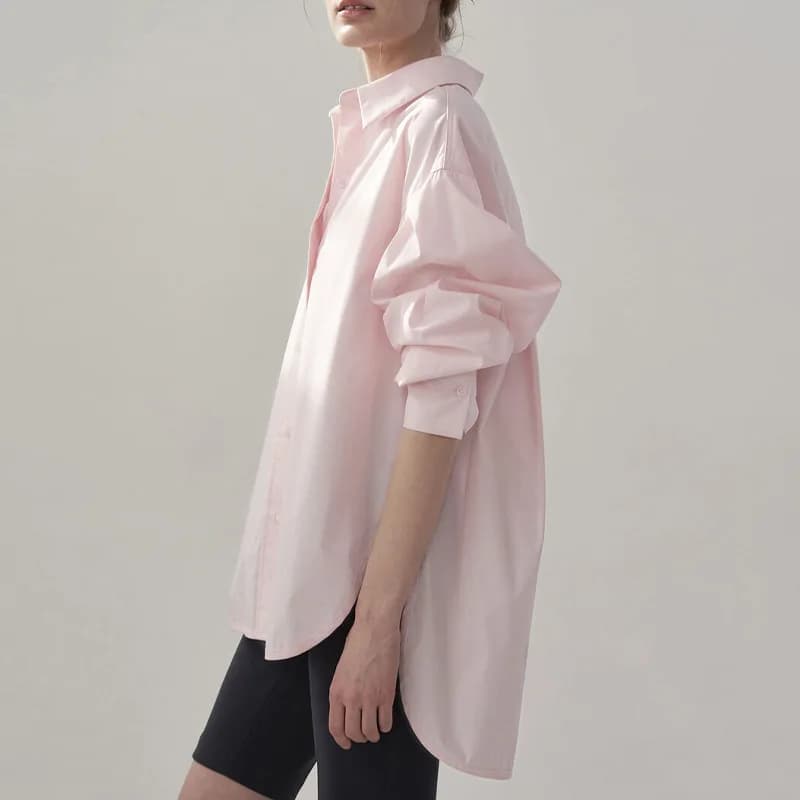 Chemisier rose élégant à manches longues et col rabattu pour femmes, chemises en coton pour femmes, 