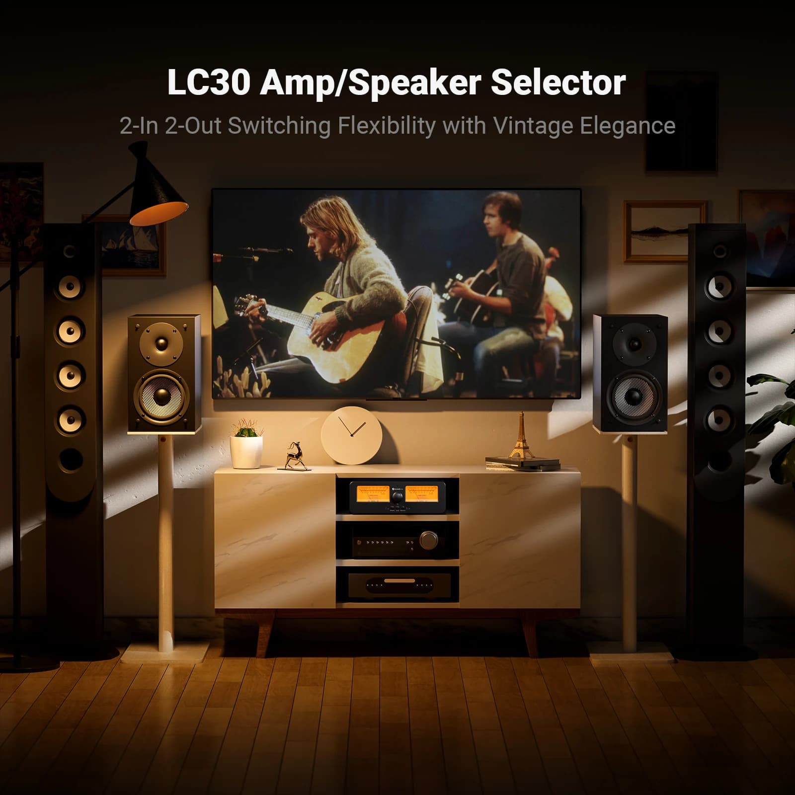 Fosi Audio LC30 amplificateur haut-parleur commutateur 2-en-2 sorties double analogique VU mètre Aud