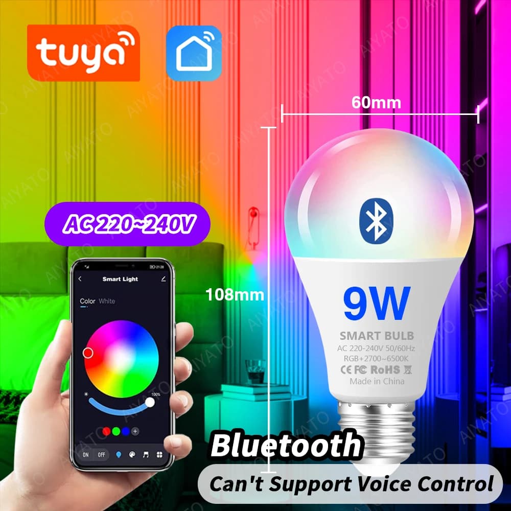 Tuya WIFI Bluetooth LED ampoule vie intelligente APP contrôle réglable 9W 18W E27 220V RGB + CW + WW