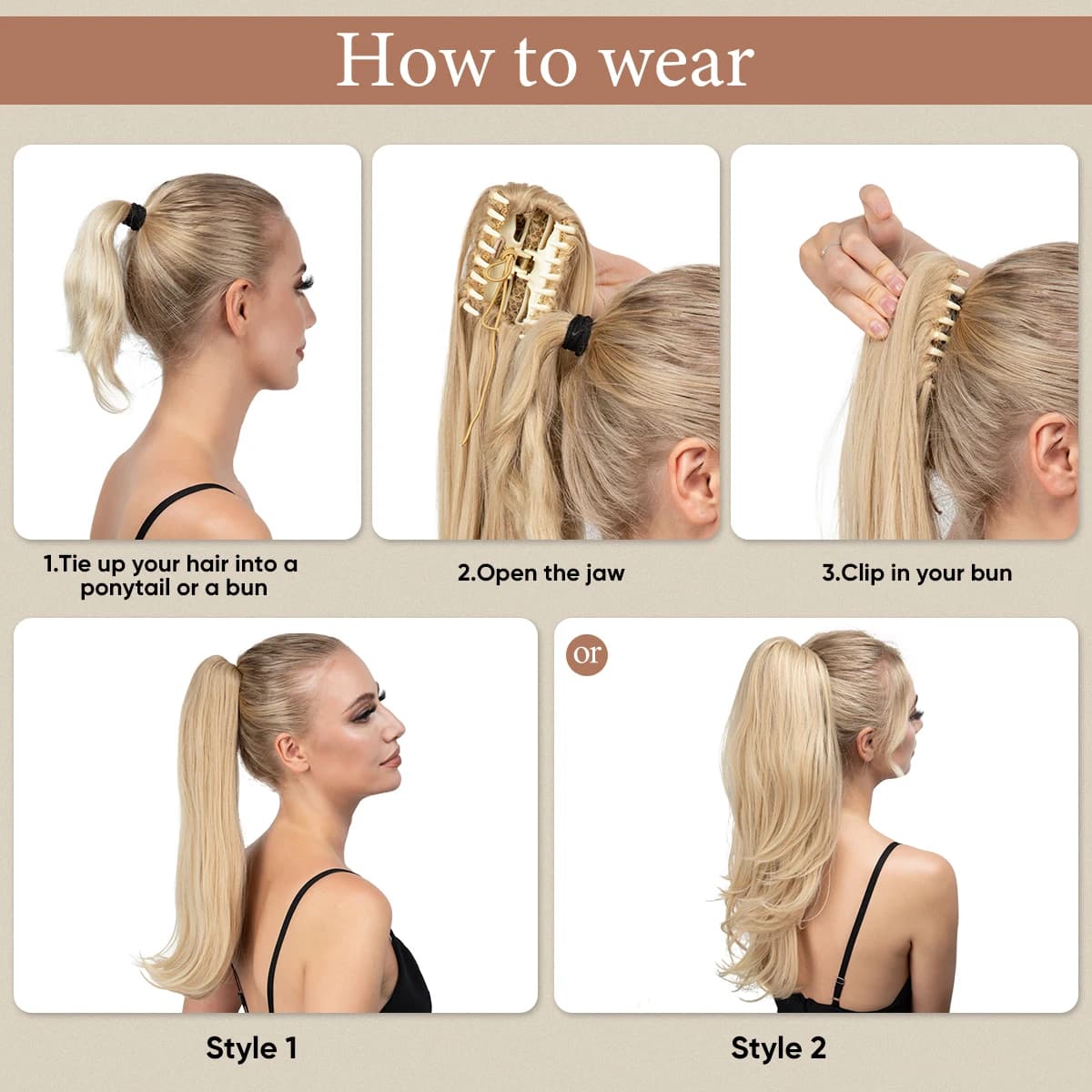 Pince à griffe synthétique en queue de cheval Extensions de cheveux postiche longue soyeuse droite f
