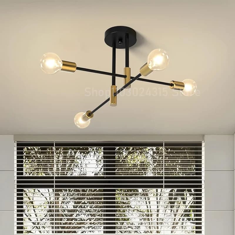 Lustre de plafond à branche Simple, style nordique moderne E27, noir et or, éclairage de plafond pou
