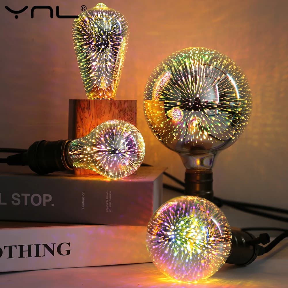 Décoration 3D LED Edison ampoule E27 6W 110V 220V Vintage étoile feux d'artifice lampe vacances veil
