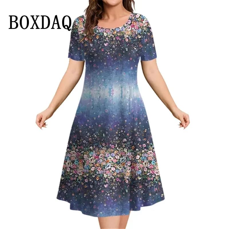 Robes vintage à imprimé floral 3D pour femmes, pull décontracté à manches courtes, robes grande tail