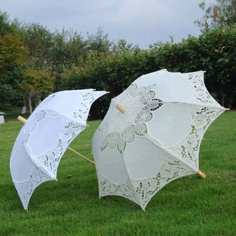 Parapluie artisanal en dentelle avec manche en bois, 28/45/75CM, parapluie en dentelle de célébrité,