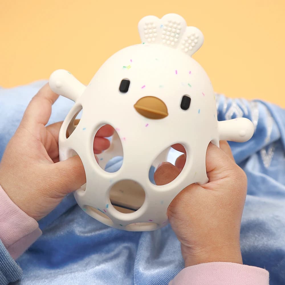 Anneau de dentition en Silicone pour bébé, 1 pièce, jouets en forme de poussin de dessin animé, ajou