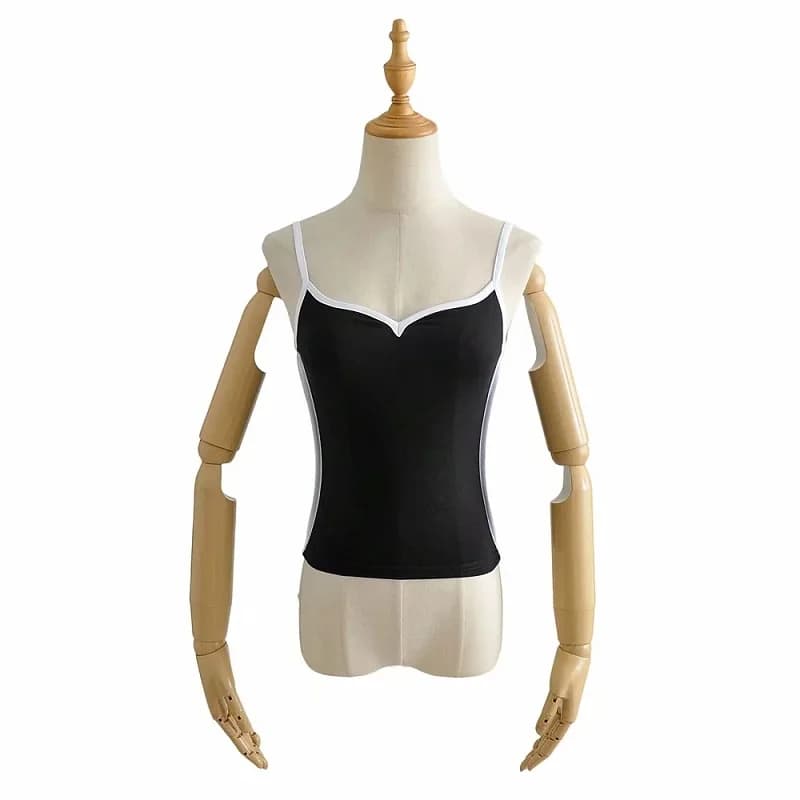 Haut court noir été sexy hauts femmes 2024 spaghetti sangle haut décontracté col en v camis tricot s