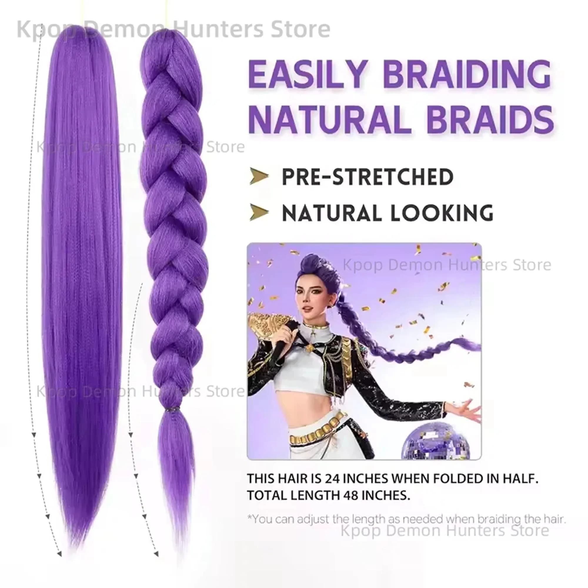 Rumi Violet Queue De Cheval Synthétique Tressé Cheveux Costume Coiffure 26 pouces Longue Queue De Ch