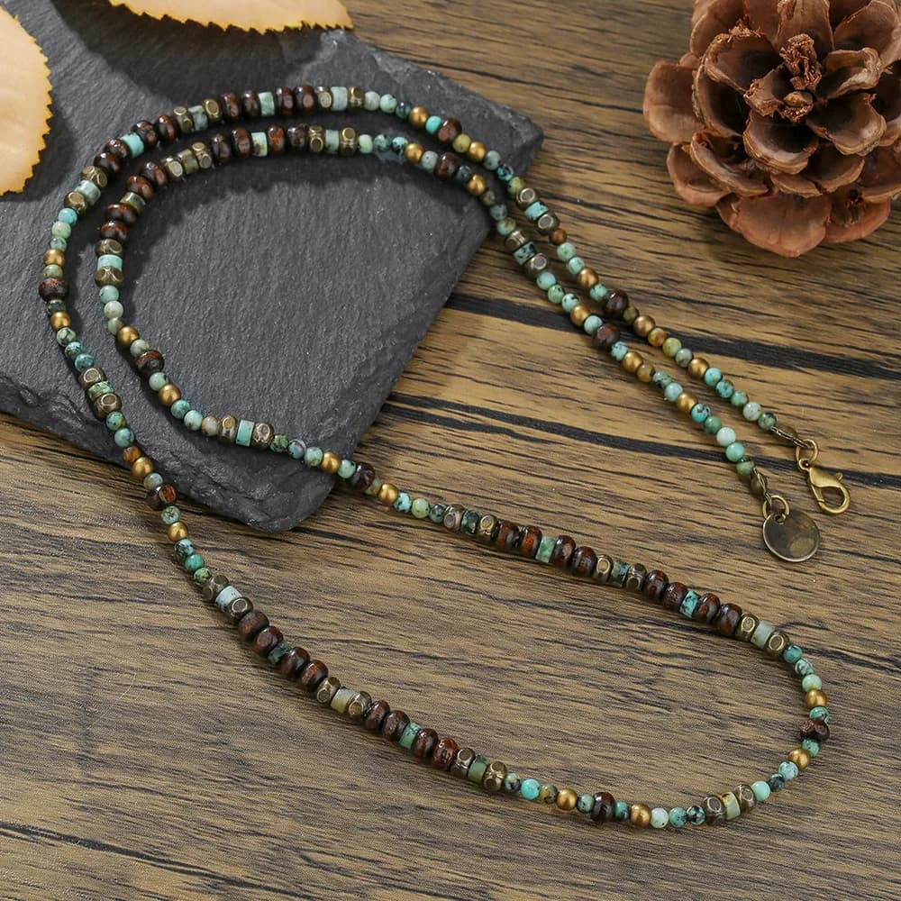 1PC hommes rétro Style ethnique afrique pierre collier pour hommes Hippie bohême Long collier de per