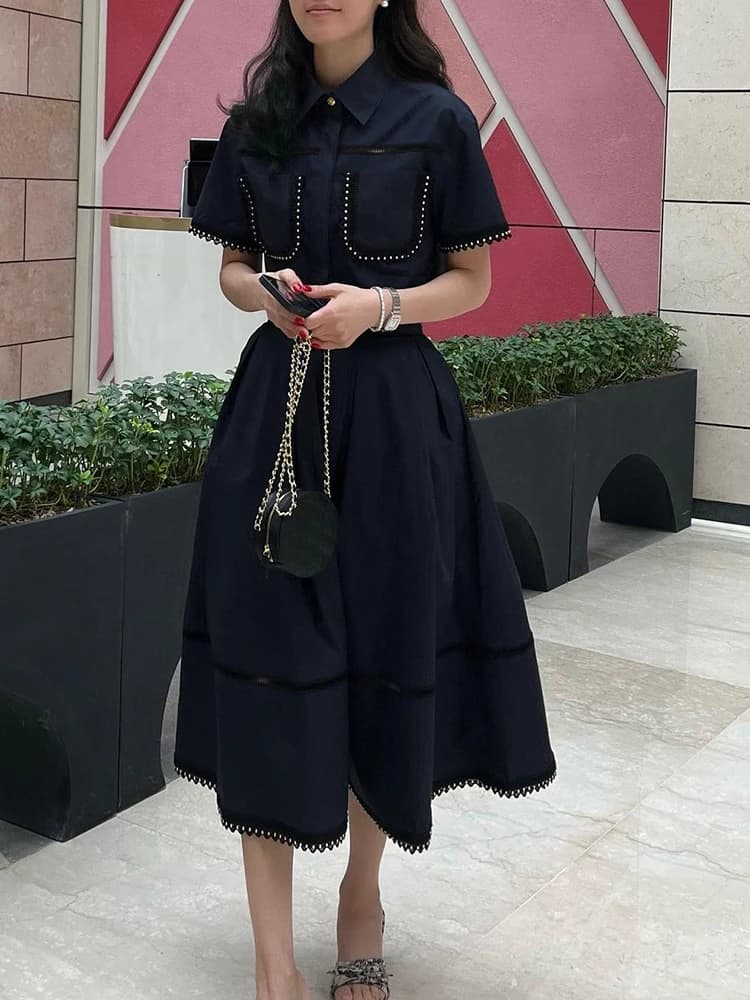 GALCAUR-Ensemble Deux Pièces Élégant pour Femme, Revers, Manches Courtes, Taille Haute, Ligne A, Jup