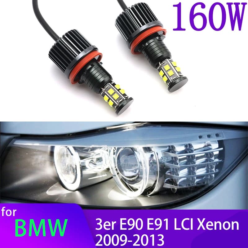 Anneau lumineux LED blanc 160W, éclairage automatique 6000K pour BMW série 3 E90 E91 LCI Xenon 2009 