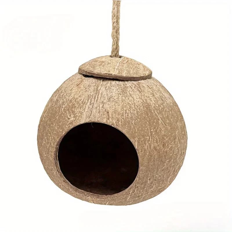 Nid d'oiseau en coquille de noix de coco naturelle, 1 pièce, avec lanière suspendue, pour perroquet,
