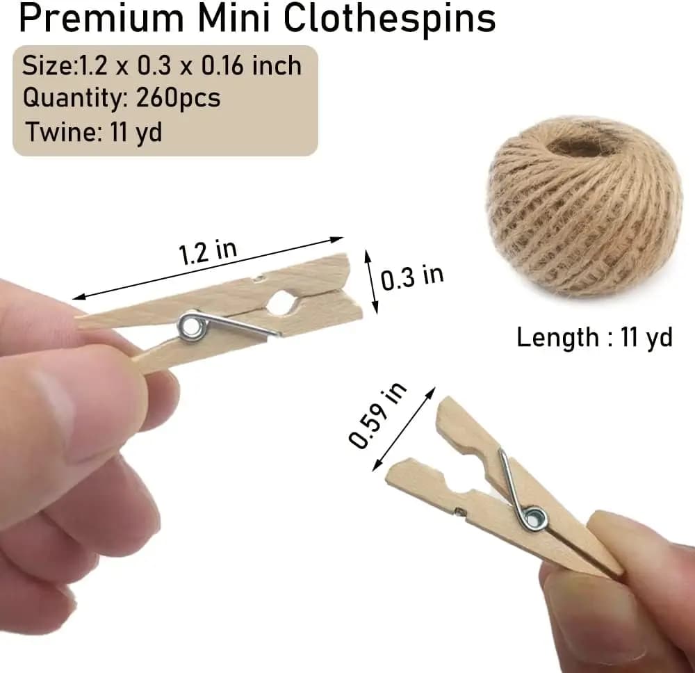 Mini pinces à linge en bois 10/20/50, petites pinces artisanales en bois de 1 pouce, corde de chanvr