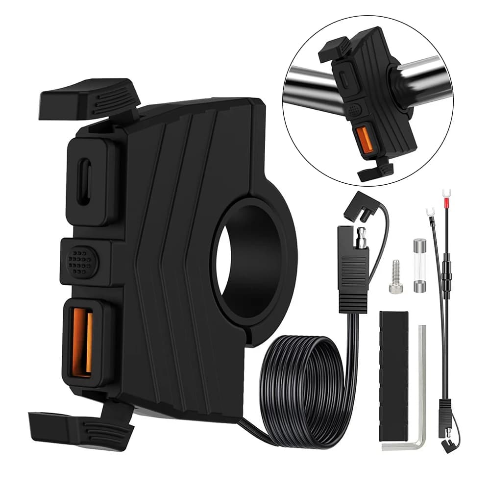 PD + QC3.0 chargeur rapide USB pour Moto, double prise USB étanche avec interrupteur 12V-24V, adapta