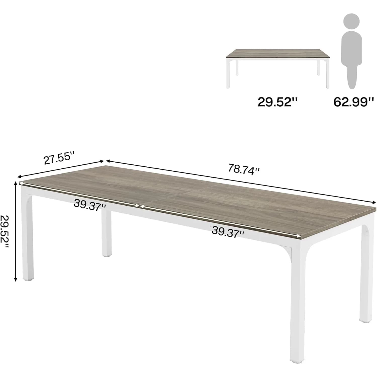 Bureau d'ordinateur extra long de 78,7 pouces, bureau pour 2 personnes, bureau double long, table de