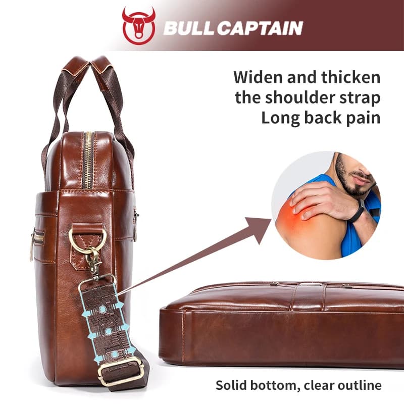 BULLCAPTAIN sac pour ordinateur portable en cuir, couche supérieure en cuir 15 "sac pour ordinateur 