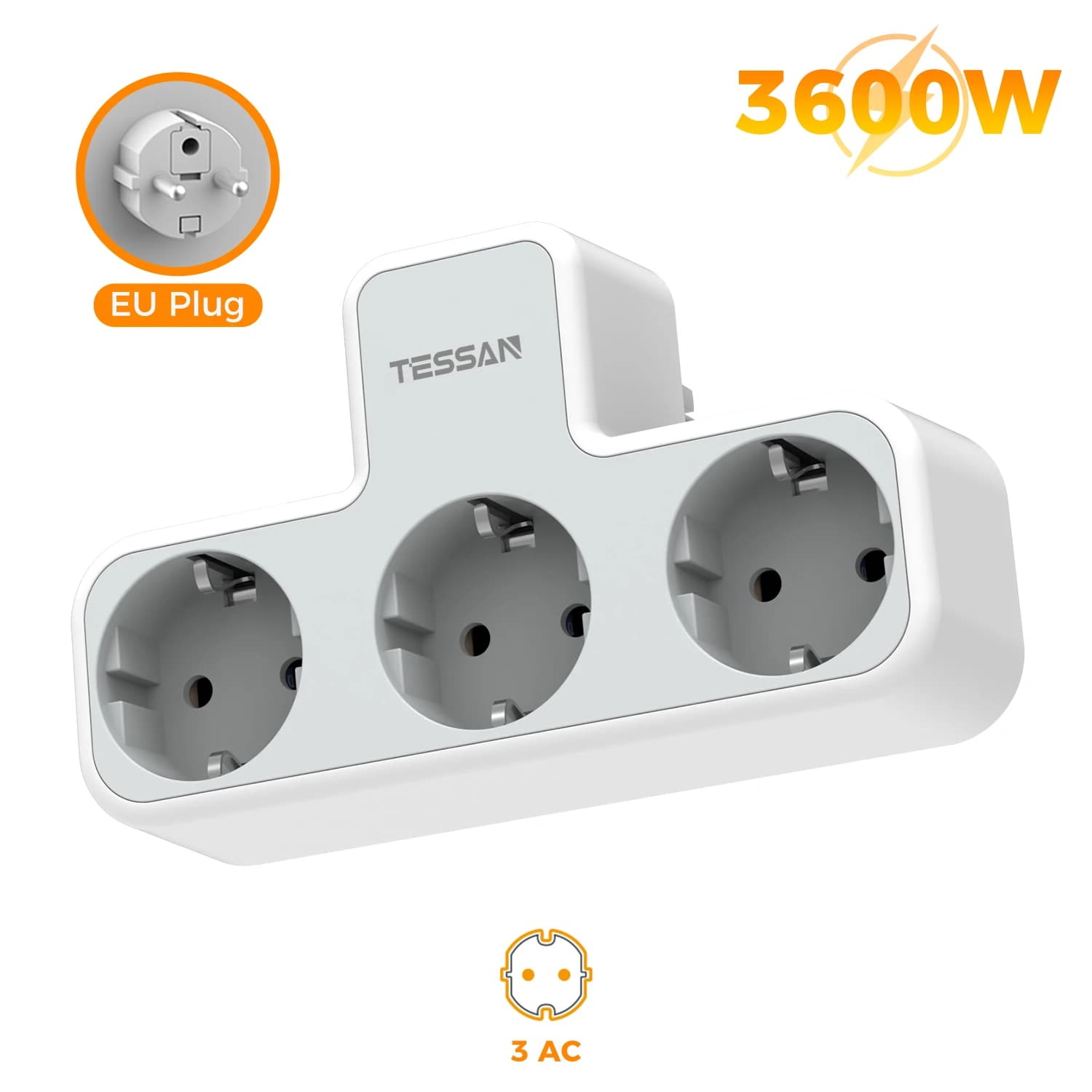 TESSAN prise murale Multiple avec 3 prises ca Ports de charge prise ue multiprise murale avec Protec