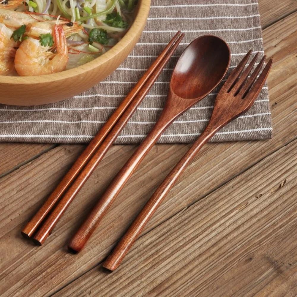 Cuillère fourchette baguettes couverts portables ensemble de couverts en bois voyage ensemble de cou