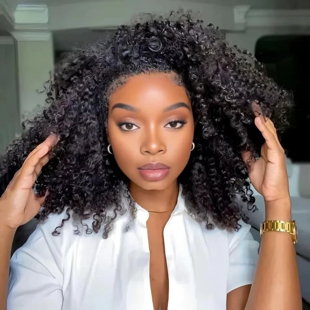 Perruque demi-tête 200% de densité, cheveux Remy, perruque à bandeau, sans lâcher de cheveux, perruq