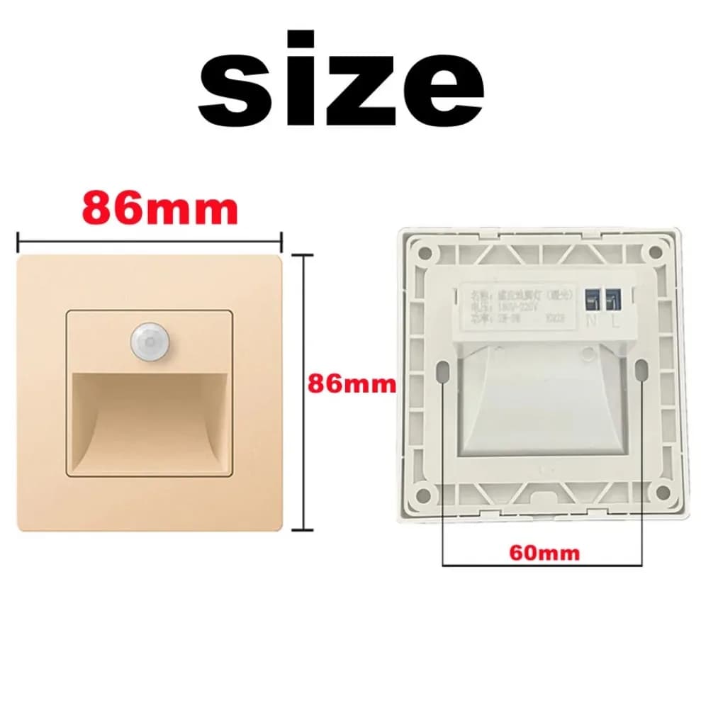 Applique murale LED encastrée avec capteur de mouvement PIR, lumière pour escalier, AC85-265V, éclai