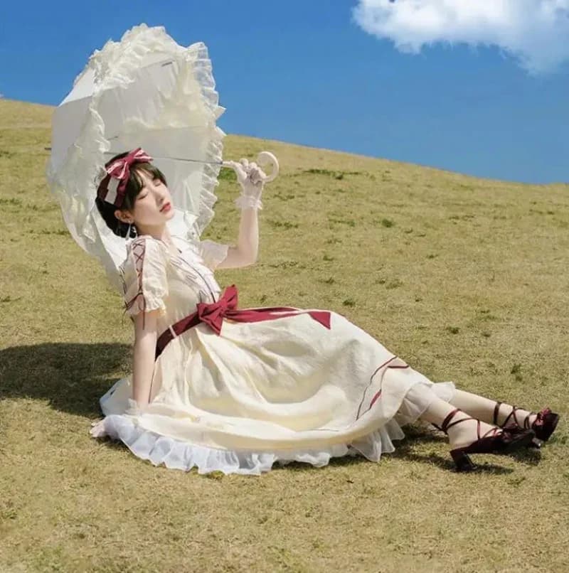 MAGOGO-Robe Lolita à Manches Courtes pour Femme, Tenue de Princesse, Vintage, Élégante, Française, a