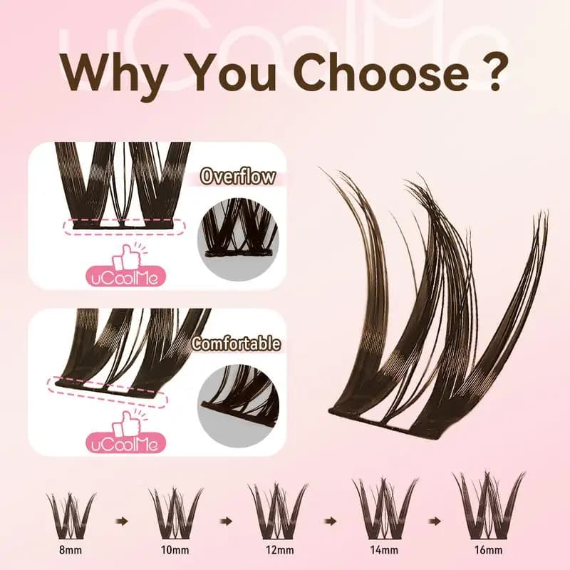 UCoolMe cils marron flore 0.05mm D Curl naturel vaporeux et léger 8-16mm segmenté cils grappe bricol