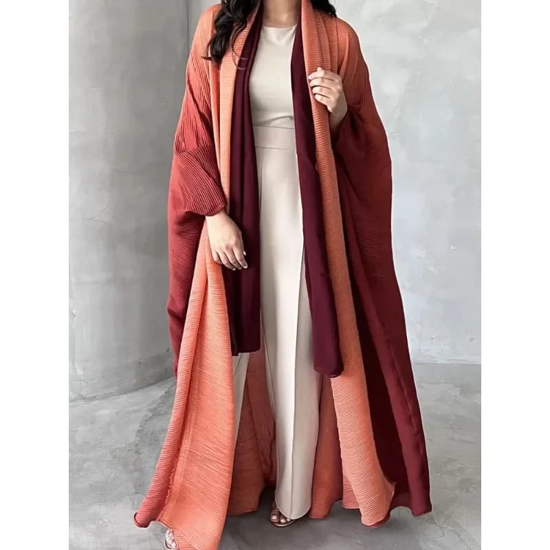 Veste coupe-vent froissée pour femmes, col écharpe à manches chauve-souris, Robe longue dégradée, ma
