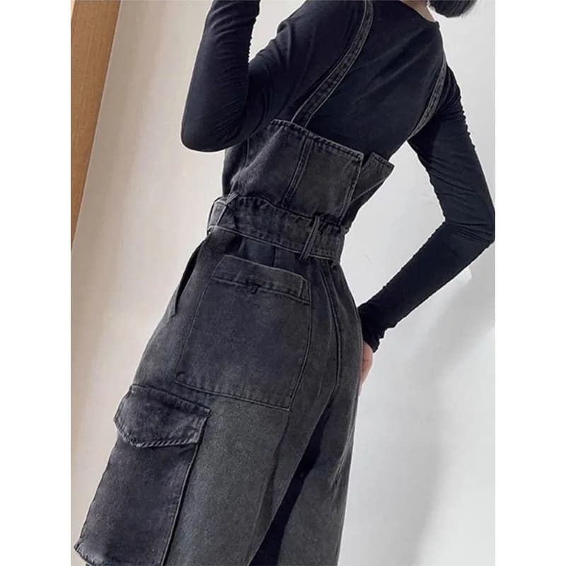 Combinaison décontractée vintage Y2K pour femme, en jean non extensible, taille haute, jambe large, 